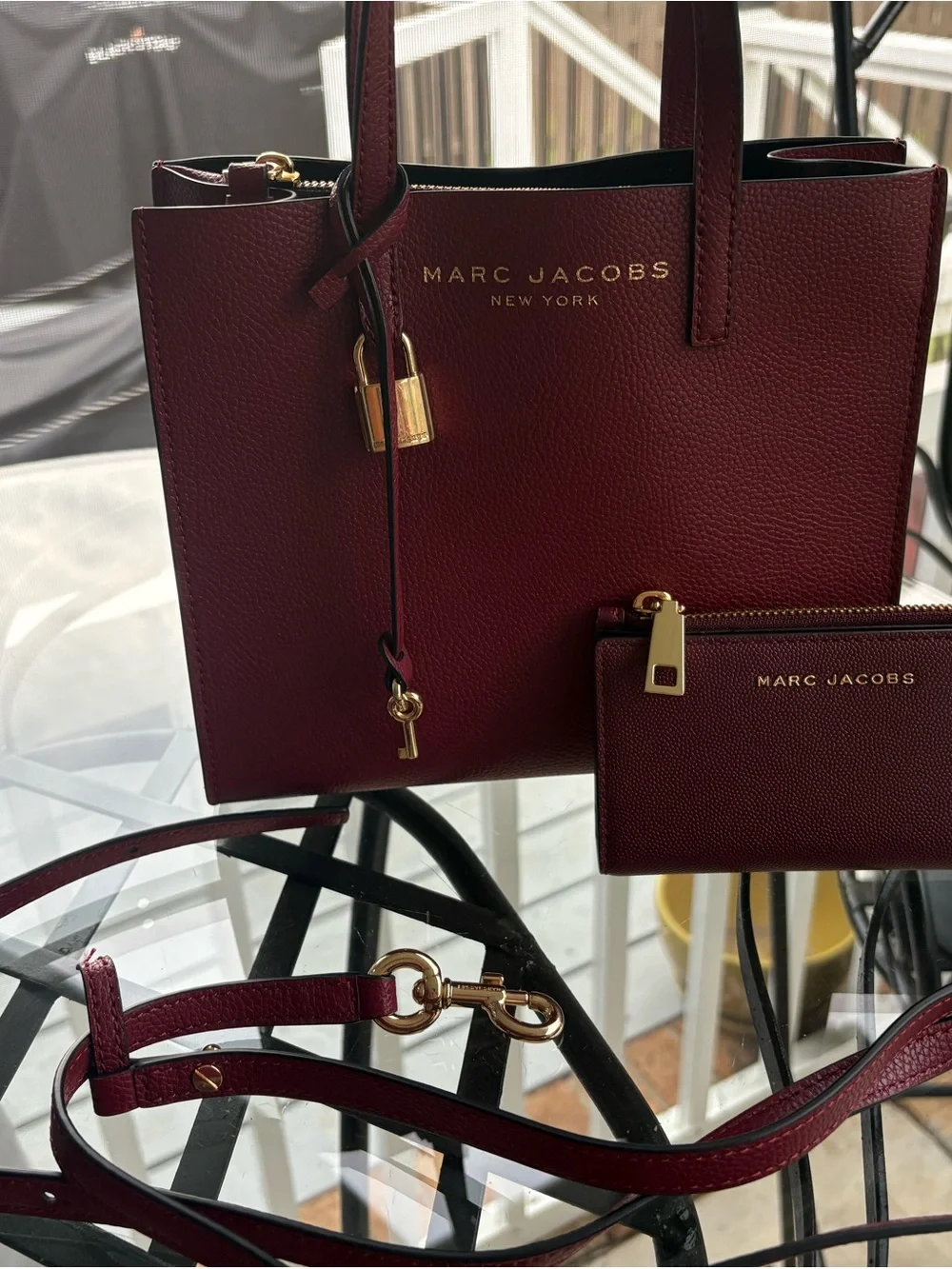 Marc Jacobs Burgundy Pebbled Leather Tote with Gold Hardware